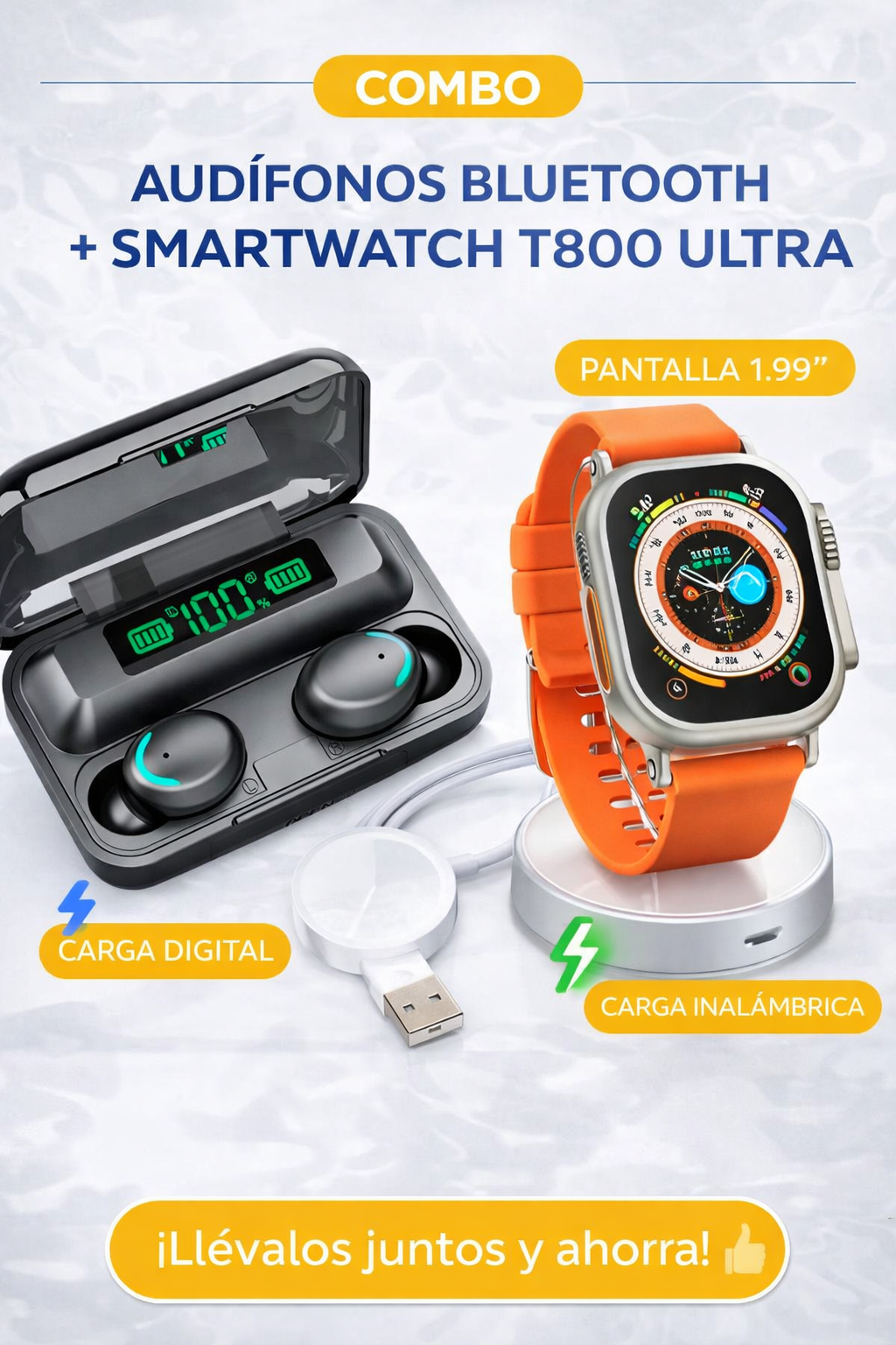COMBO RELOJ T800 + AUDIFONO F9